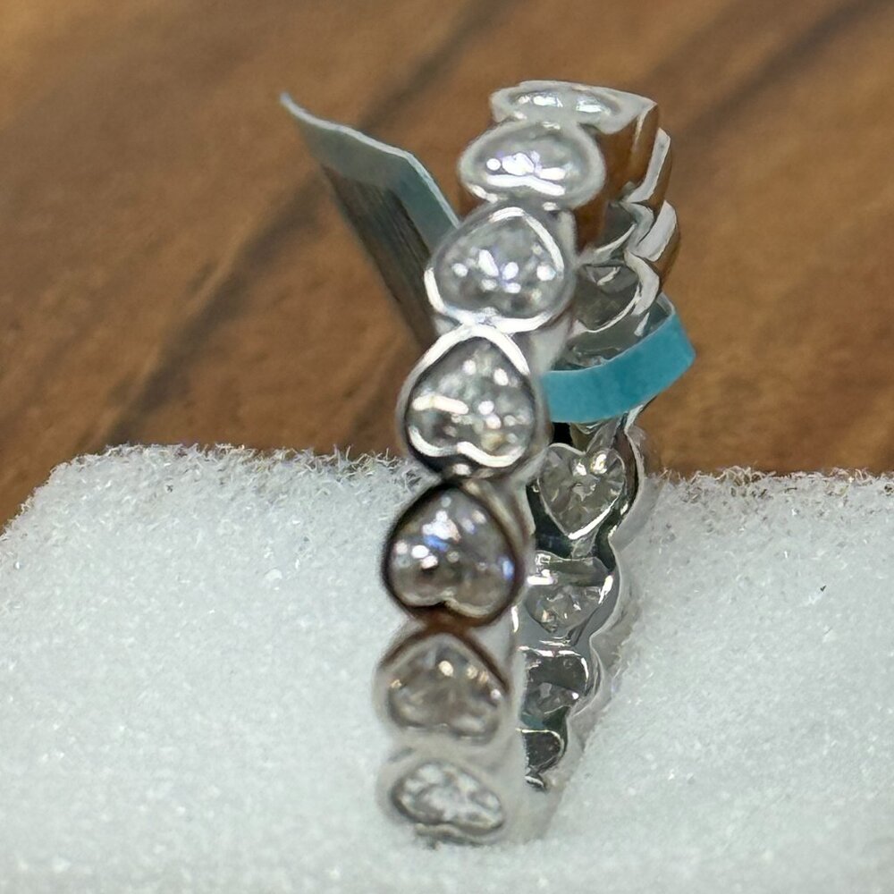 Eternity Bank | Moissanite | 3.60 CTW | Hearts | Sterling Silver | Size 10